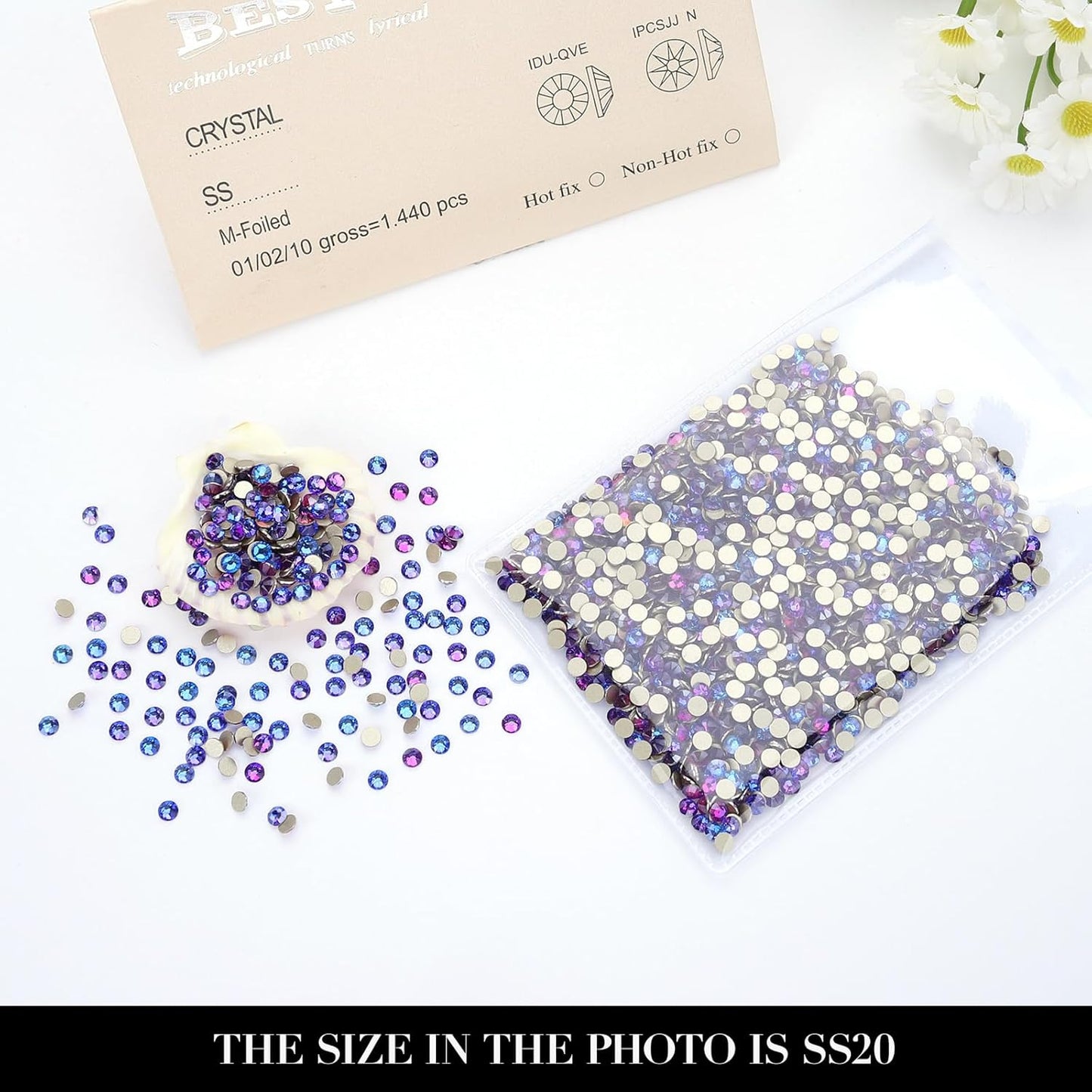 Novani Purple Velvet Rhinestones 1440pcs Flat Back Round Rhinestone Style 2088 Sparkly Crystal Gemstones for Nail Art and Crafting SS16,3.8-4.0mm
