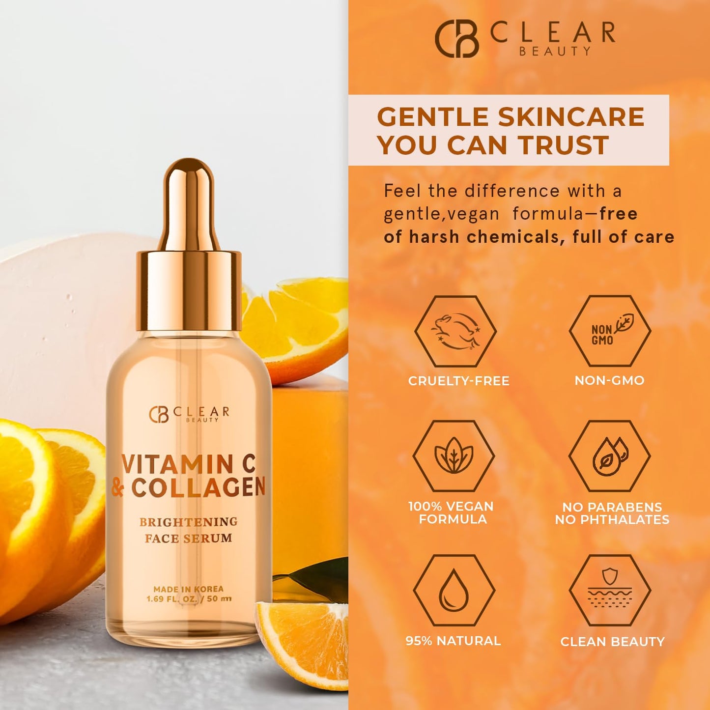 Vitamin C & Collagen Facial Serum – Dermatologist-Tested, Anti-Aging, Korean Skin Care, Even Skin Tone & Fades Dark Spots – Hydrating, Firming, & Nourishing – Clean Beauty, 1.69 FL. Oz