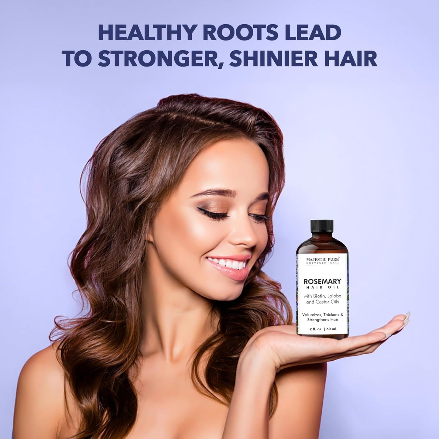 Majestic Pure 100% Pure Rosemary Oil For Hair Growth - Strengthening, Nourishing, Volumizing - Infused with Biotin Oil, Jojoba Oil & Castor Oil - Non GMO Verified - 2 Fl Oz