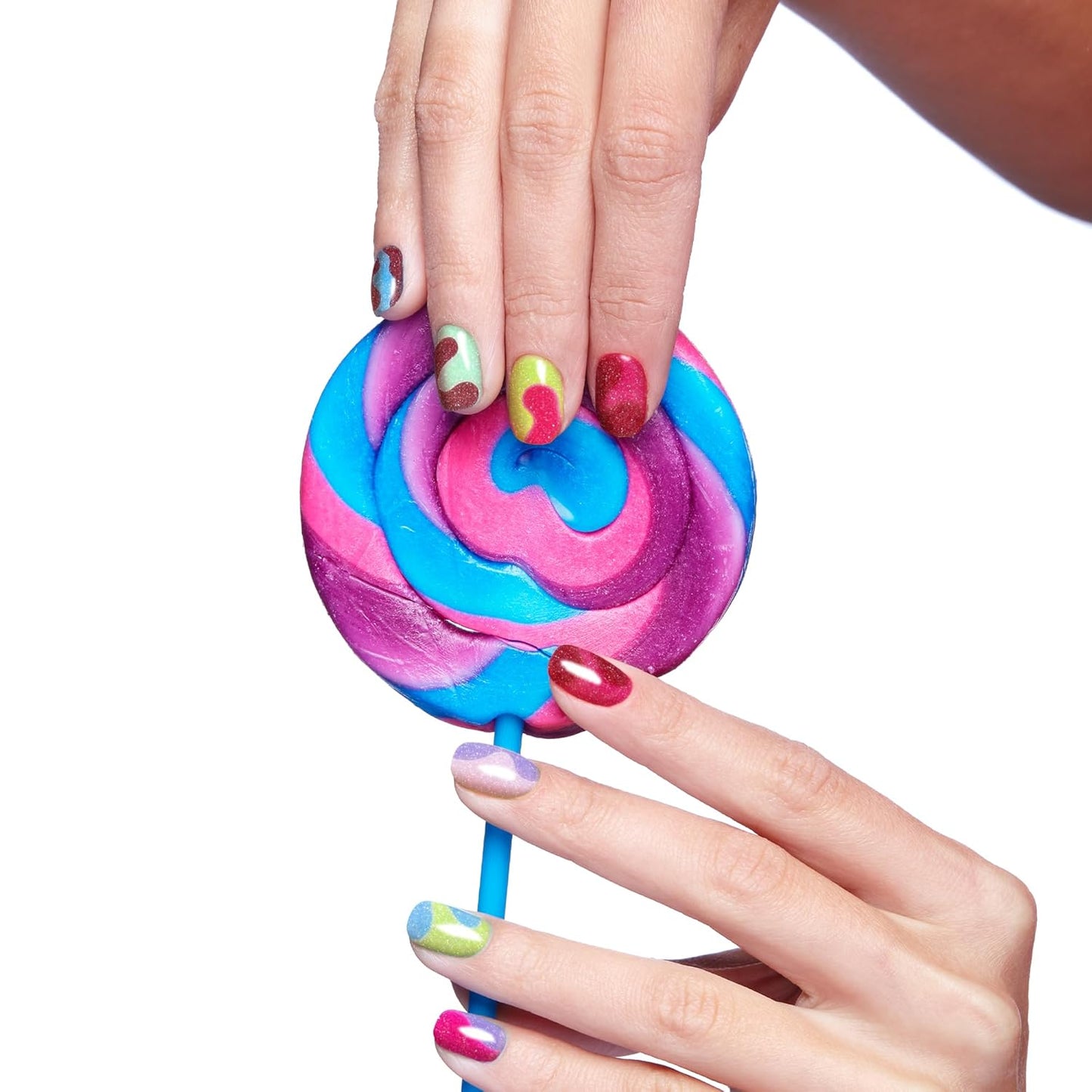 Semi Cured Gel Nail Strips-Candy Color Nail Strips Long Lasting Easy Apply At Home Manicure Kit Shiny Finish for Women and Girls Works with Any UV/LED Lamps(Kandinsky Swirl)