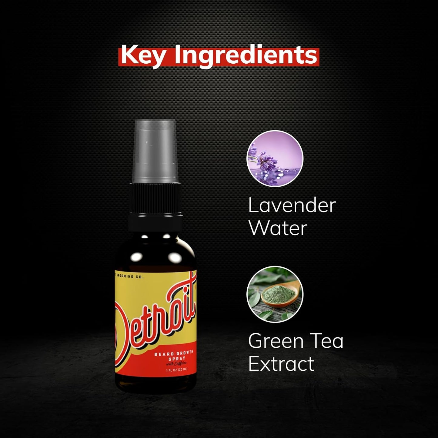 Detroit Grooming Co. Beard Growth Spray | Boost Beard Growth with Biotin, B7 & Caffeine | Hydrating Beard Care with Lavender Water, Green Tea & Glycerin | 1oz Bottles (1-pack)