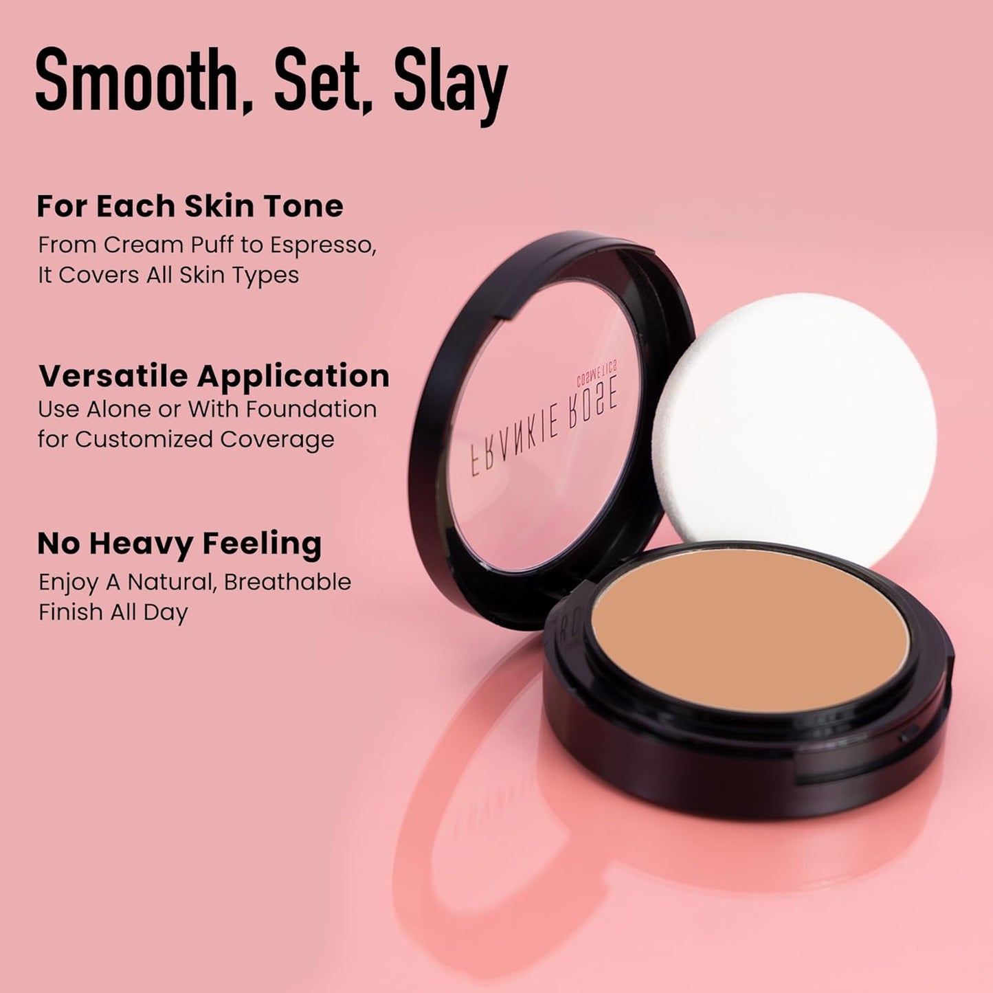 Frankie Rose Cosmetics Powder Foundation – Full Coverage Face Powder For Pores & Imperfections, Evens Out Skin Tone & Shine-Control | 58 Grams (Spice)