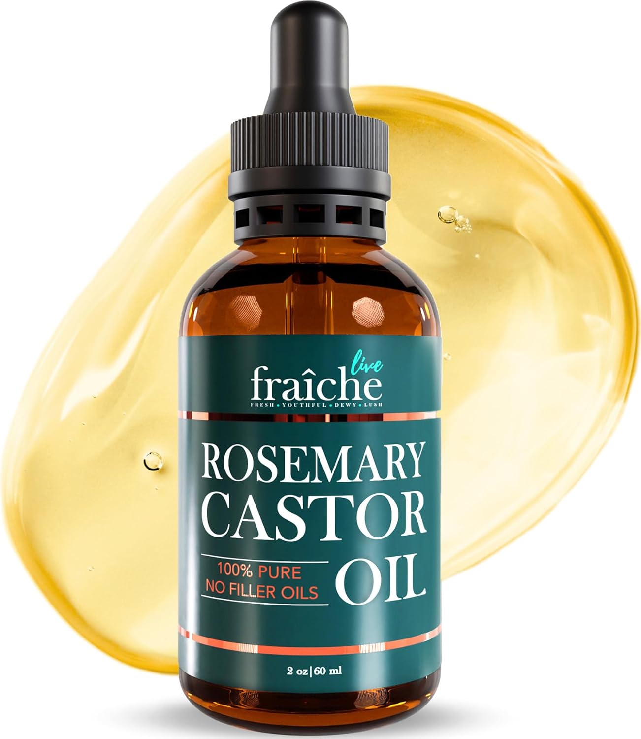 Live Fraiche Rosemary Oil for Hair Growth (2oz) with Cold Pressed Castor Oil Natural Hair Growth Oil - Rosemary and Castor Oil for Hair Growth -Strengthening Hair Oil for Damaged Hair and Hair Loss