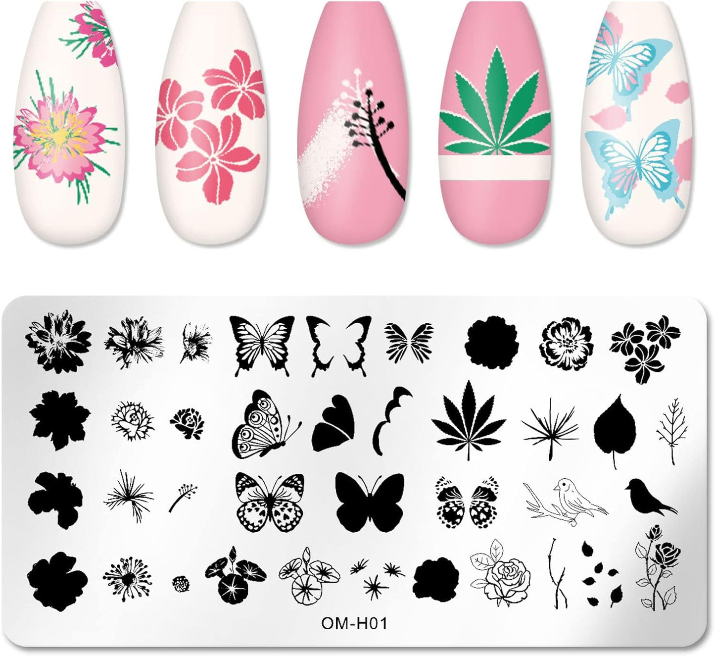 6pcs Nail Art Stamping Plates Set Manicuring Accessories Butterfly Leaves Flowers Fruits Geometry Heart Love Image Template for DIY Tips Decoration