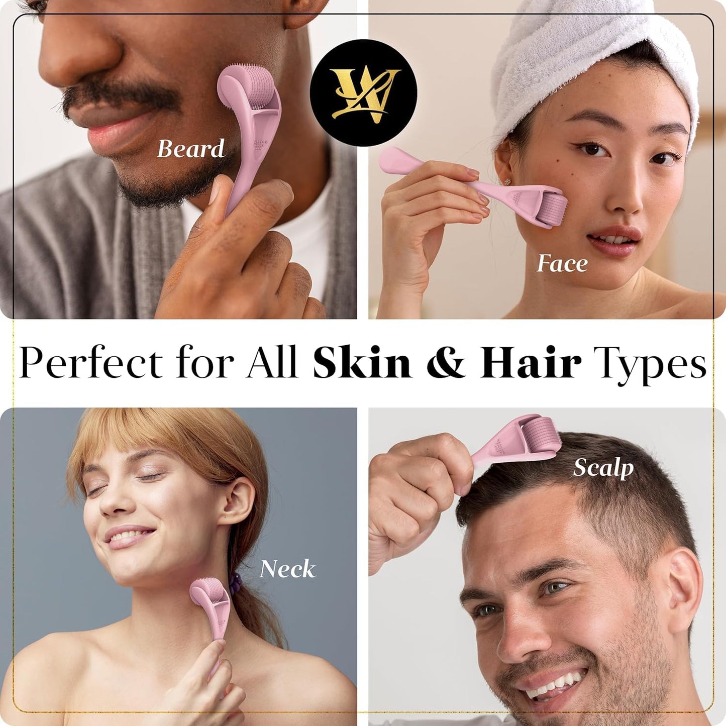 Derma Roller for Skin, Hair & Beard – Women and Men Titanium Microneedling Roller for Face & Scalp, Safe & Easy to Use - Pink