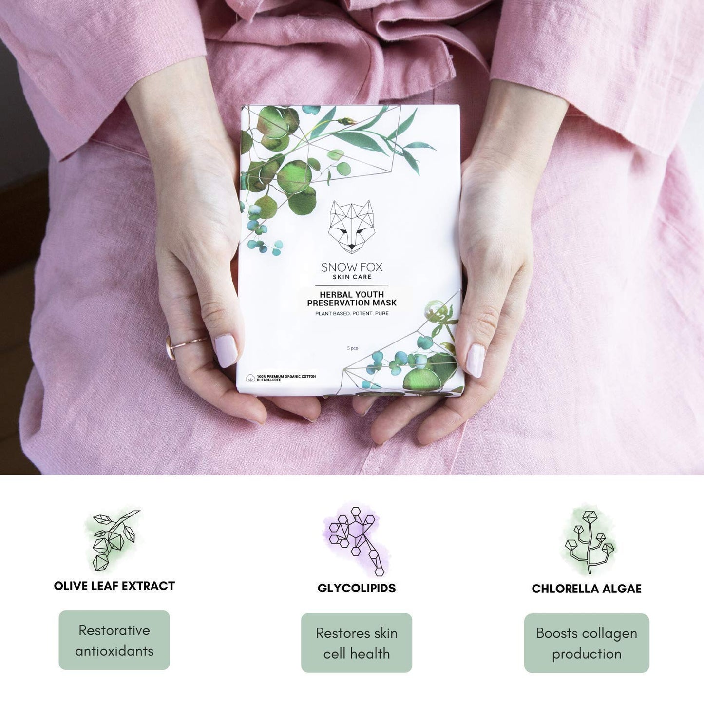 Snow Fox Herbal Youth Mask – 1 Pack Anti-Aging, Hydrating and Firming Mask with Super Greens Herbs that Boost Collagen and Elasticity Production for a Radiant Youthful Glow