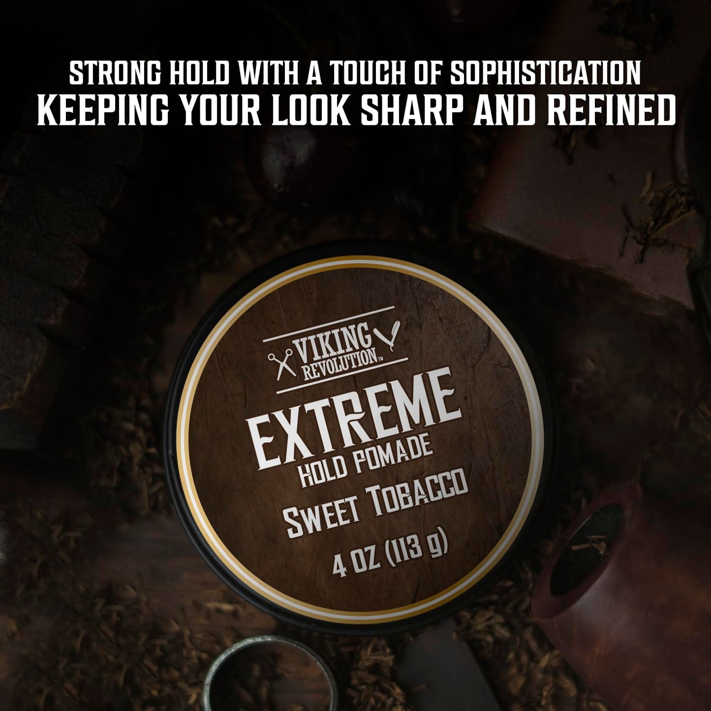 Viking Revolution Sweet Tobacco Hair Pomade for Men - Extreme Hold Water-Based Hair Gel - Extra Firm Strong Hold With High Shine - Men's Hair Cream (4oz)