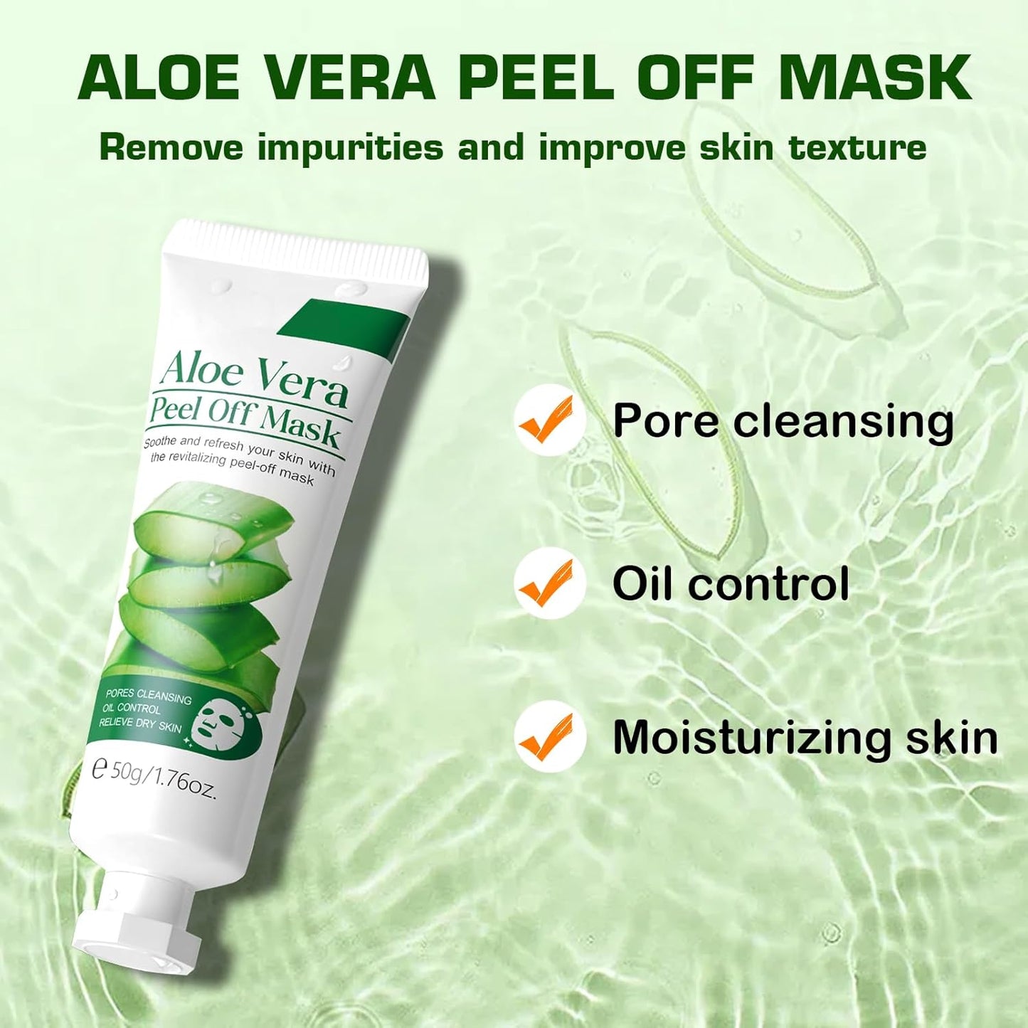 2 Pack Aloe Vera Peel Off Mask-Pore Cleansing, Soothing and Hydrating Facial Mask, Oil Control, Soothes Dry Skin, Facial Care, for All Skin Types