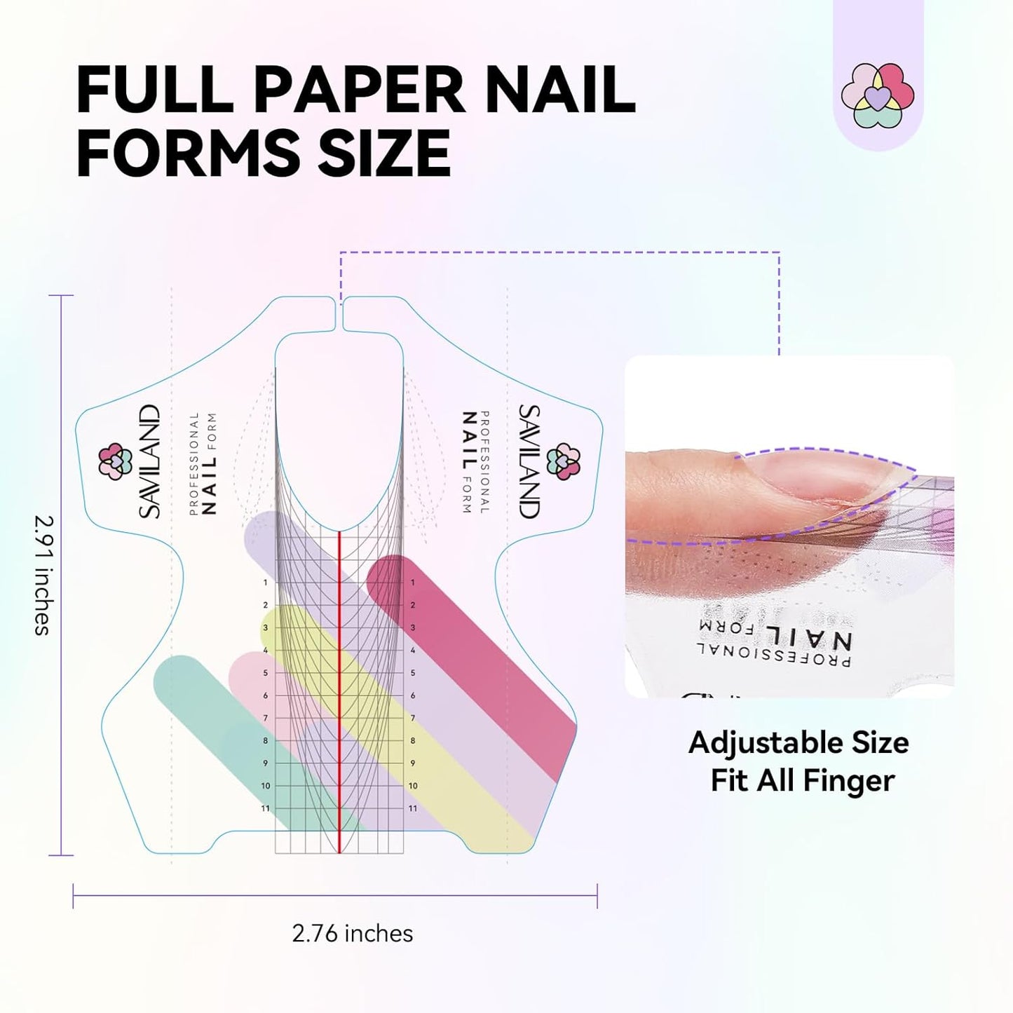 SAVILAND Plus Nail Forms: Reusable Sticky Nail Form for Builder Gel Super Adhesive Nail Extension Forms for Acrylic Nails with Precise Length Guide for Nail Art