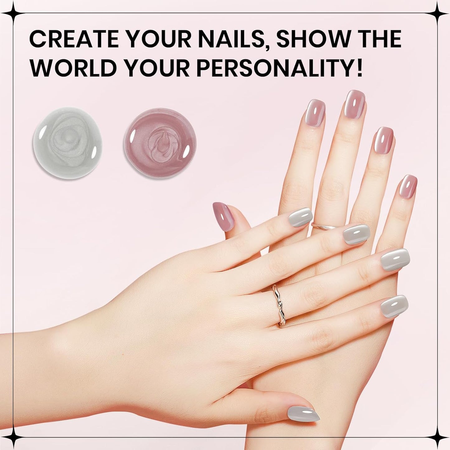 2PCS 15ML Cat Eye Gel Nail Polish,Sliver Pink Glass Cat Eye Gel Polish Clear Glassy Shimmer Glitter Effect with Magnetic Stick Soak Off Salon DIY at Home