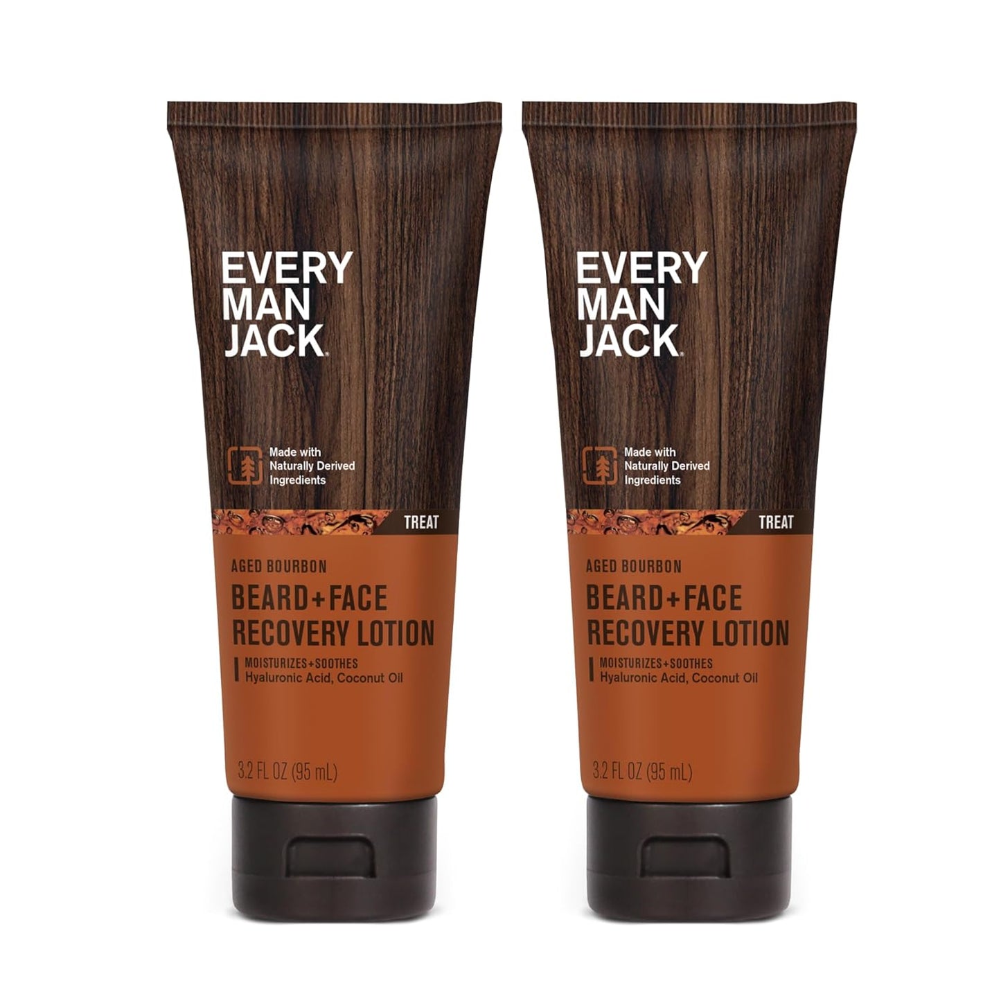 Every Man Jack Beard + Face Recovery Lotion - Moisturizes Relieves Dry Skin and Beard Itch - Light Aged Bourbon Scent - Made w/Naturally Derived Ingredients like Coconut Oil, and Witch Hazel - 3.2 oz (2 Pack)