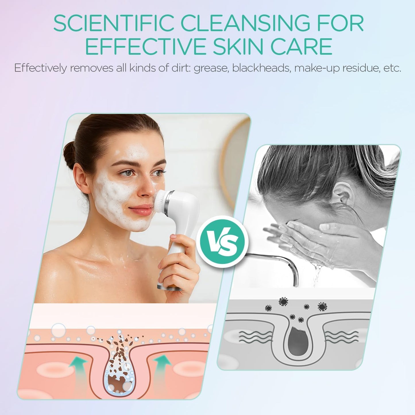 VOYOR Facial Cleansing Brush Electric for Deep Skin Cleansing Face Scrubber Rechargeable for Exfoliating and Removing Blackhead Spin Face Brush for Massaging, Remove Makeup Facial Brush FB101