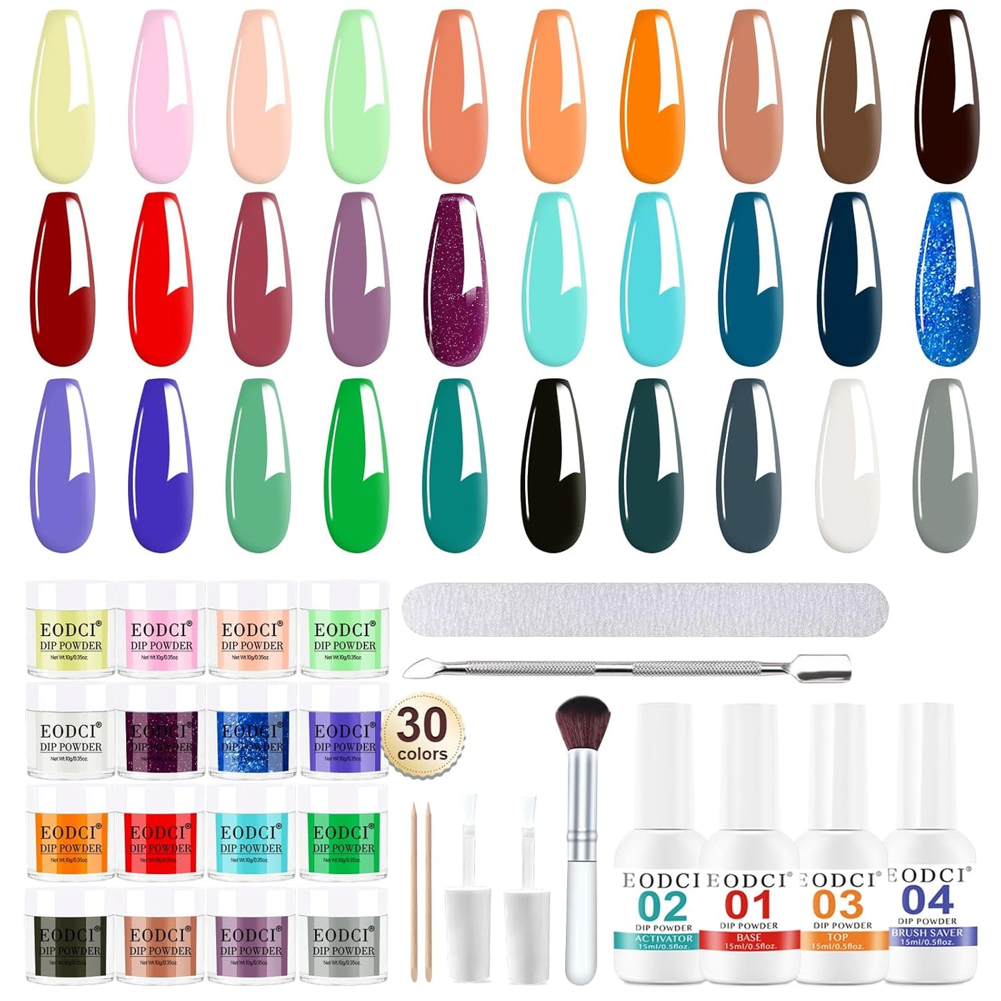 Dip Powder Nail Kit Starter, 30 Colors Dip Nails Green Red Black Brown Glitter, Bright Color Acrylic Dipping Powder Liquid Set with Base/Top Coat Activator Brush Saver for Manicure DIY Gift