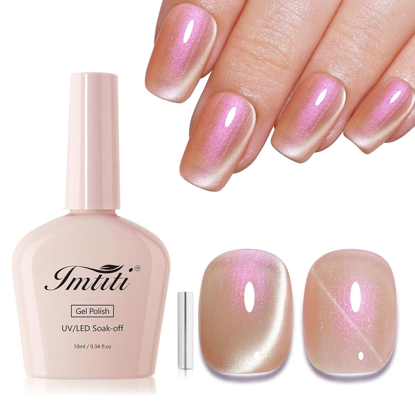 Imtiti Aurora Cat Eye Gel Polish, Pearl Nude Pink Holographic Glitter Magnetic UV Soak Off Gel Nail Polish (0.34 Fl Oz-995)