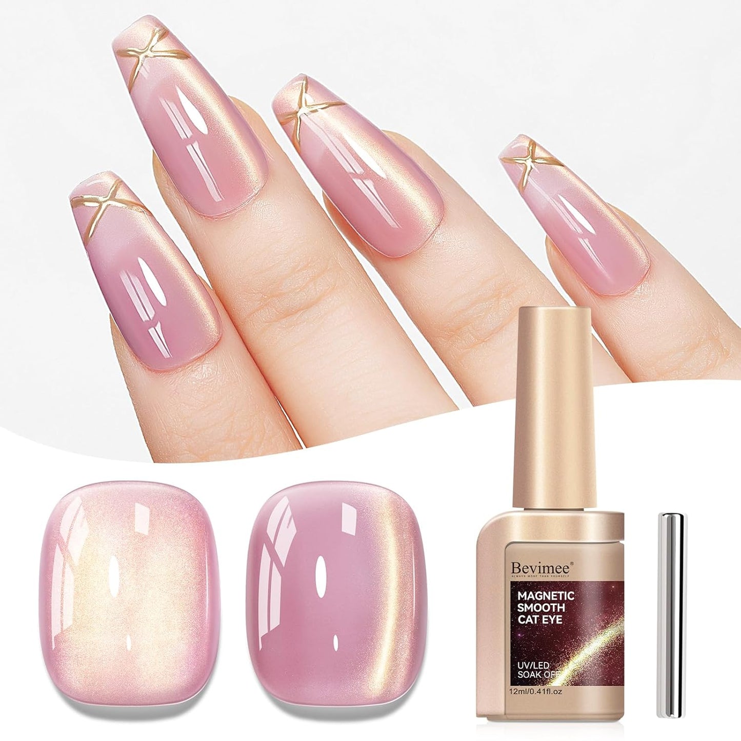 Cat Eye Gel Nail Polish Sheer Pink Glass Jelly Magnetic Nail Polish Gel Shimmer Glitter Gloss Shine Holographic Translucent Color For Nail Art Manicure DIY At Home 12ml