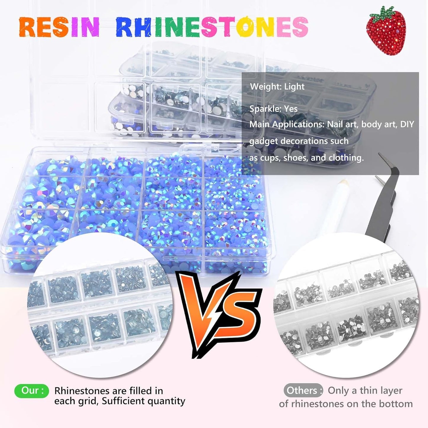 Morcheiong 17000Pcs Resin Rhinestones Blue Flatback Crystals Diamond Includes Tweezers and Pickup Pen Suitable for Crafting DIY Nail Art Makeup Wedding Dress Clothing Mug