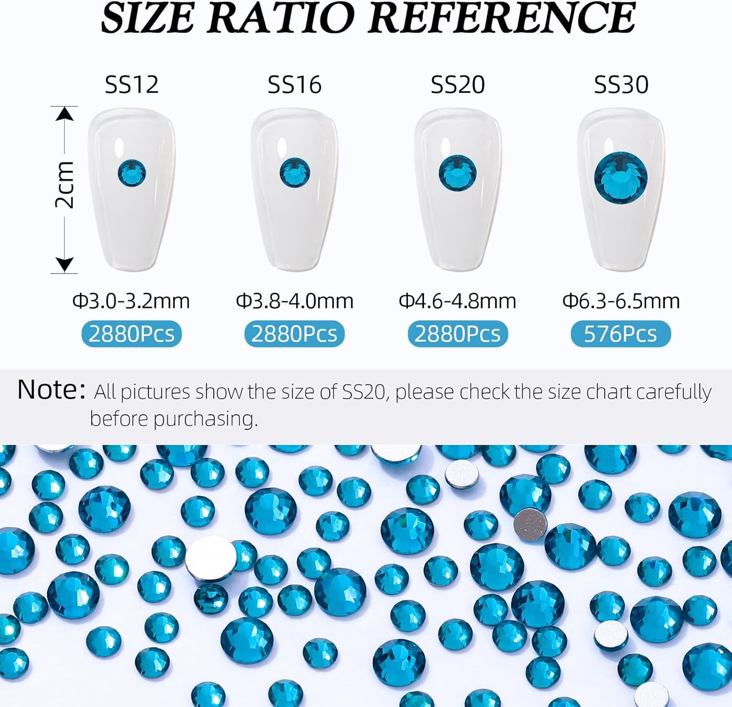 Malachite Blue Flatback Rhinestones, Glass Rhinestones for Nail Art and Craft, Glue Fix, Loose Crystal Gemstones(Malachite Blue, SS30, 576pcs, 6.4-6.6mm)