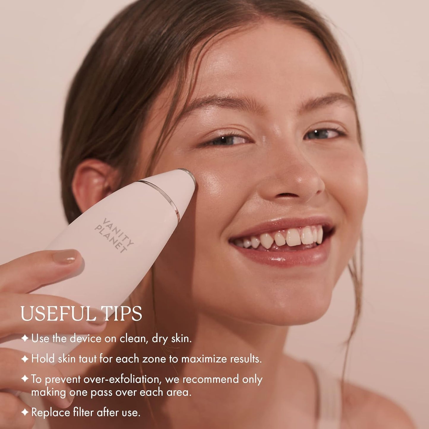 Exfora Facial Microdermabrasion Wand by Vanity Planet - Acne Treatment Reduce Wrinkles & Fine Lines - 4 Interchangeable Heads & Dual Charging Mode - Exfoliating Facial Cleanser for All Skin Types