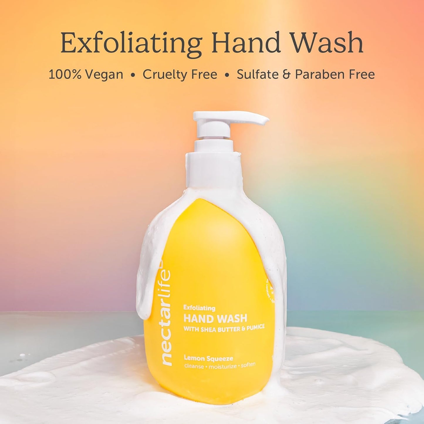 Nectar Life Exfoliating & Moisturizing Hand Wash 3-Pack, Volcanic Pumice for Hand Scrub, Shea Butter Softens Hands, Clean Vegan Ingredients, Lemon Scent