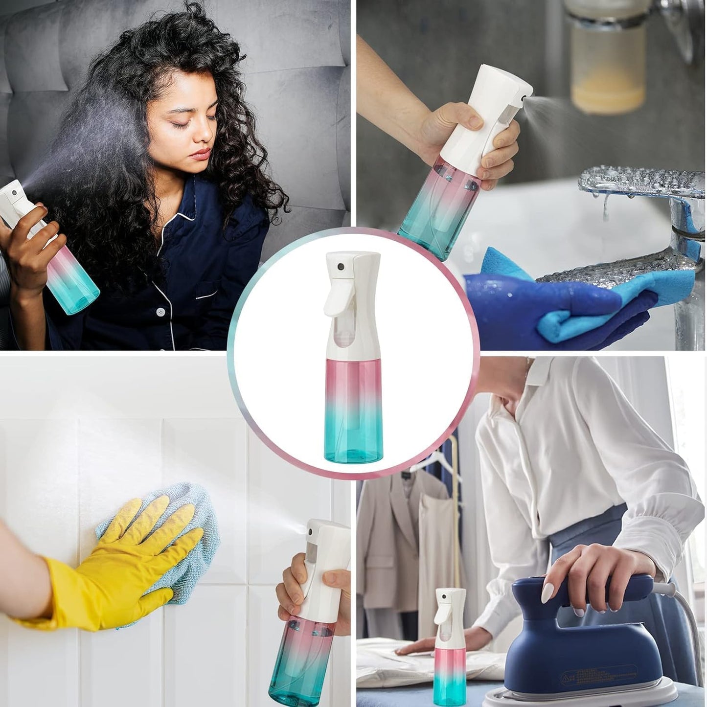 Spray Bottle for Hair (10.15OZ /300ML) Continuous Ultra Fine Mist Sprayer for Hair, Salons, Barber, Plants, Skin Care, Cleaning Red Blue Gradient