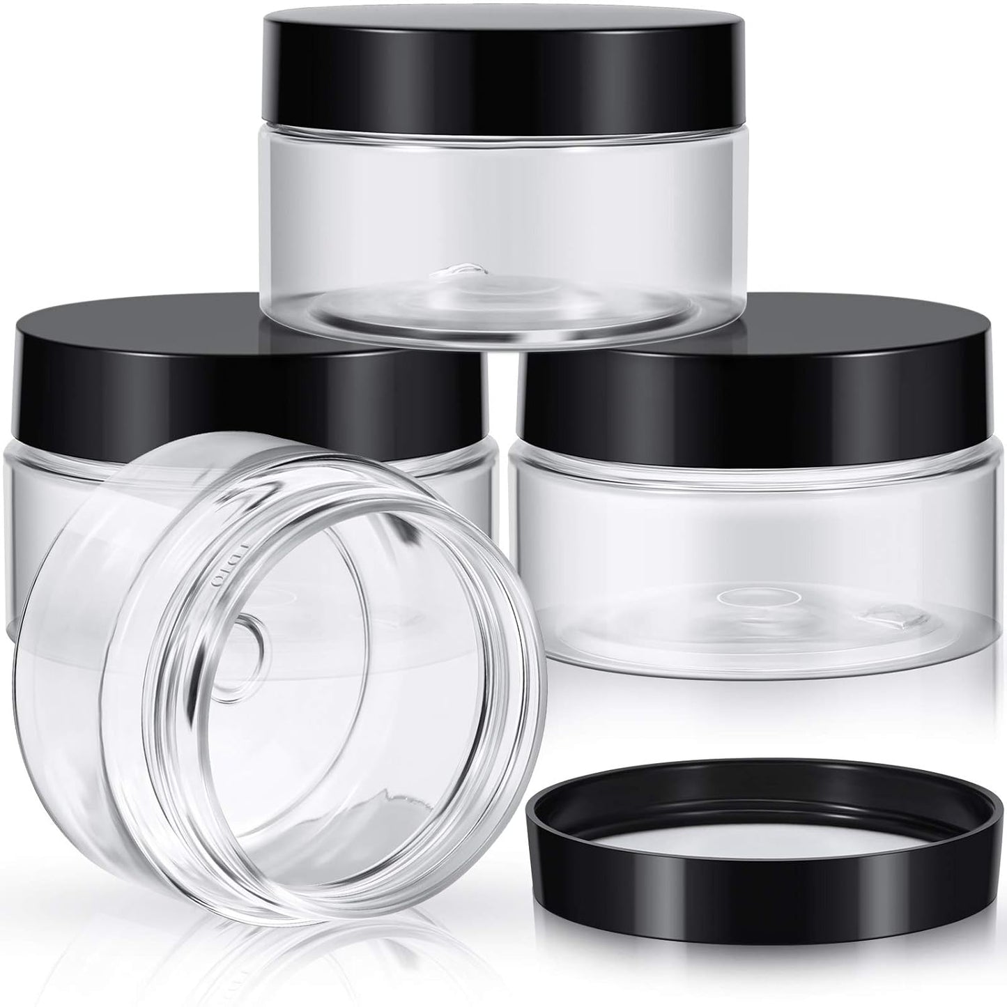 Patelai 4 Pieces Round Wide-mouth Leak Proof Plastic Container Jars with Lids for Travel Storage Makeup Beauty Products Face Creams Oils Salves Ointments DIY Making(4 Ounce,Black)