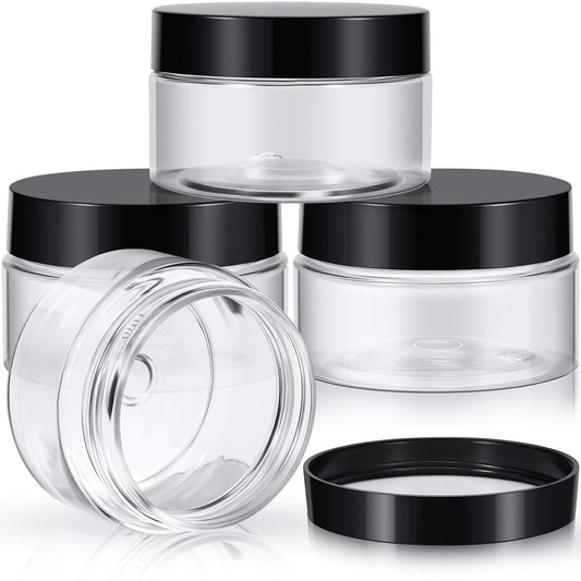 Patelai 4 Pieces Round Wide-mouth Leak Proof Plastic Container Jars with Lids for Travel Storage Makeup Beauty Products Face Creams Oils Salves Ointments DIY Making(4 Ounce,Black)