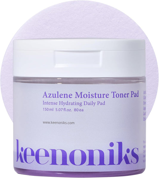Azulene Moisture Toner Pad - Anti-flammatory & Hydrating Facial Pad with Chamomile Extract, Panthenol & AQUAXYL for Red, Sensitive SkinㅣKorean Skincareㅣ 80 Pads (5.07 Oz)