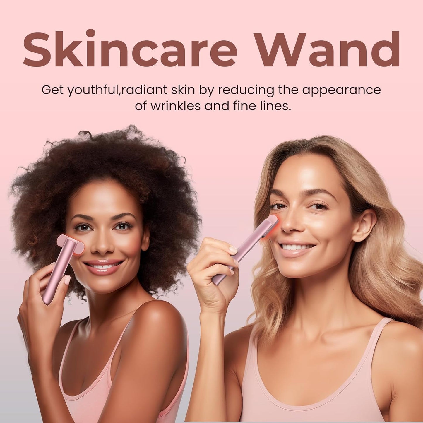 4-in-1 Light-Therapy-Wand,Red Light Therapy for Face and Neck - Microcurrent Facial Device for Anti-Aging - Face & Eye Massager Skincare (2 Colors led Light)