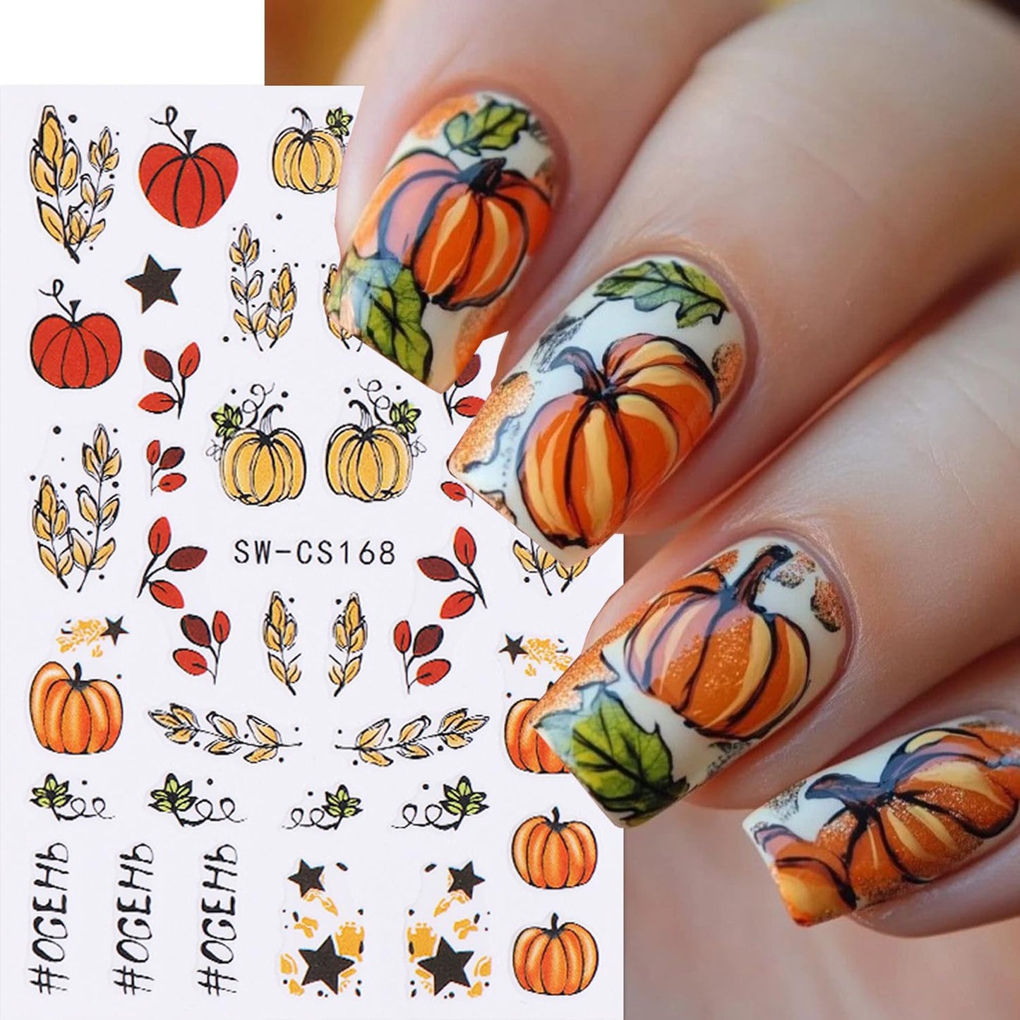 8 Sheets Fall Nail Art Stickers Autumn Maple Leaf Pumpkin Nail Sticker 3D Self-Adhesive Yellow Maple Leaves Nail Decals Designs Thanksgiving Day Holiday DIY Manicure Decoration Sticker for Women