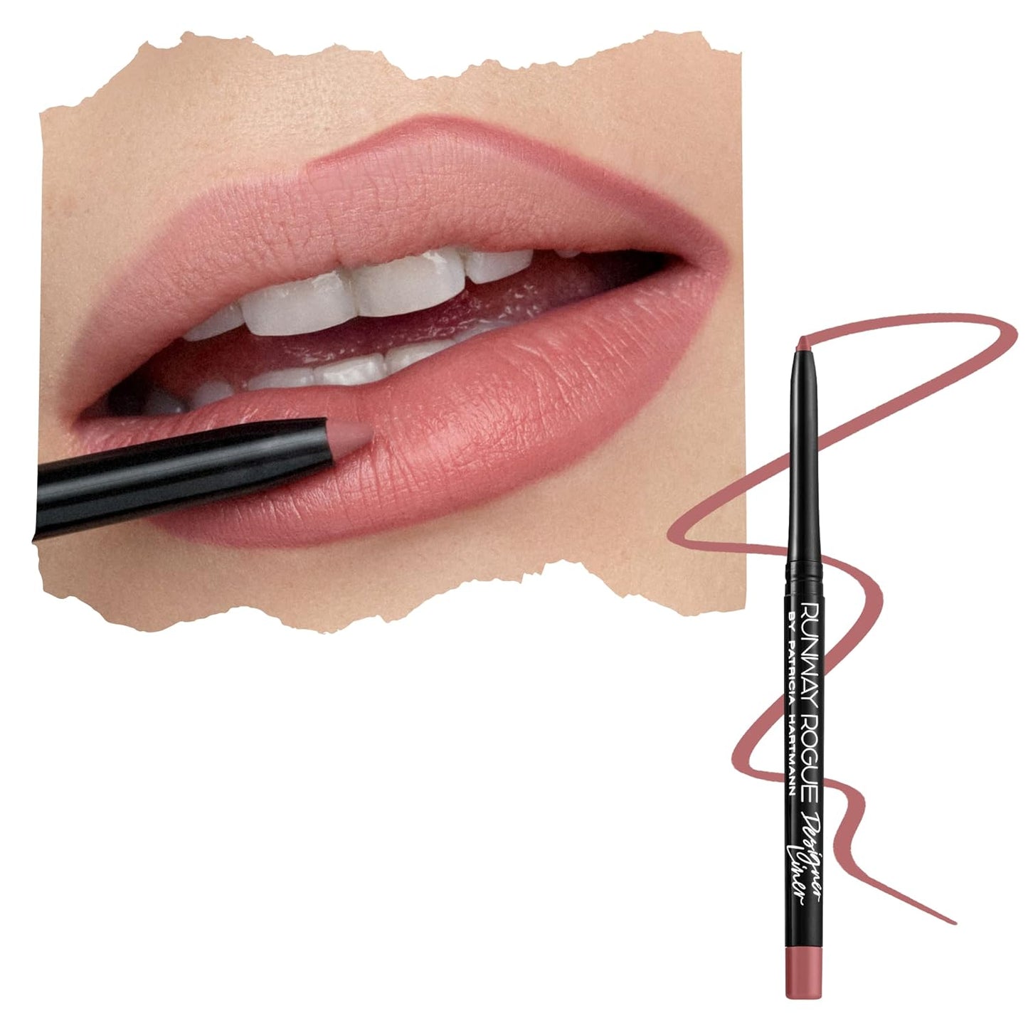 Runway Rogue Designer Liner Lip Pencil, Matte Soft Pink-Mauve Lip Liner Pencil and Lip Liner Sharpener, ‘A List’