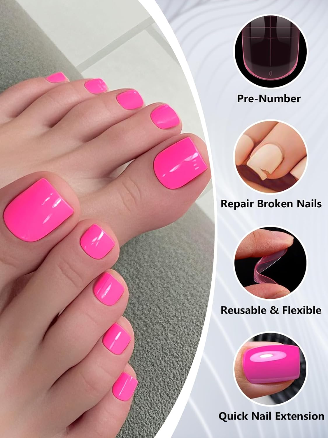 TOROKOM Toe Nail Forms for Poly Extension Gel, 300 Pcs Pink Toenail Dual Forms Reusable Full Cover Molds for Poly Gel French Tip Acrylic Toenails Pedicure for Salon & DIY at Home 15 Sizes