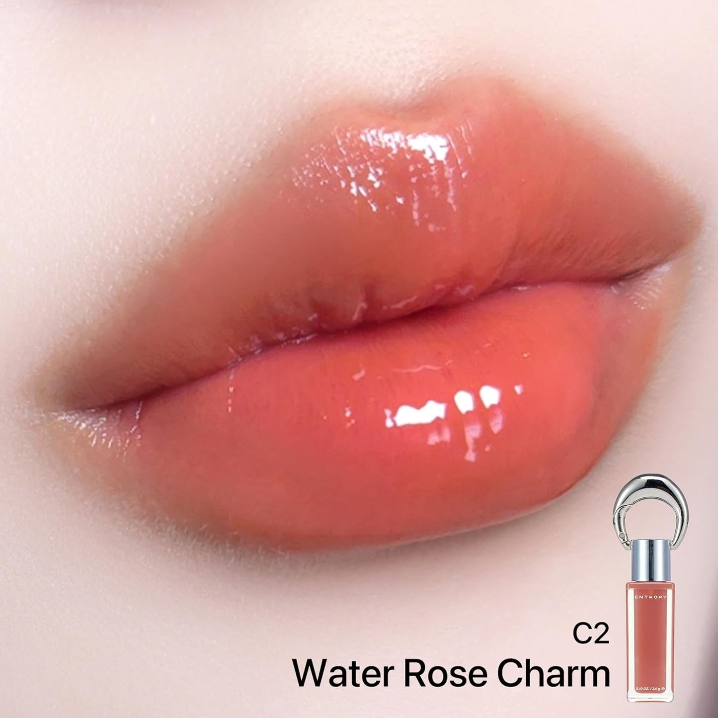 ENTROPY Makeup 2-in-1 Charm Shiny Glowy Lip & Cheek Gloss Tint Keychain, High Pigment Glossy Lip Color & Plumping Gloss, C2 Water Rose Charm