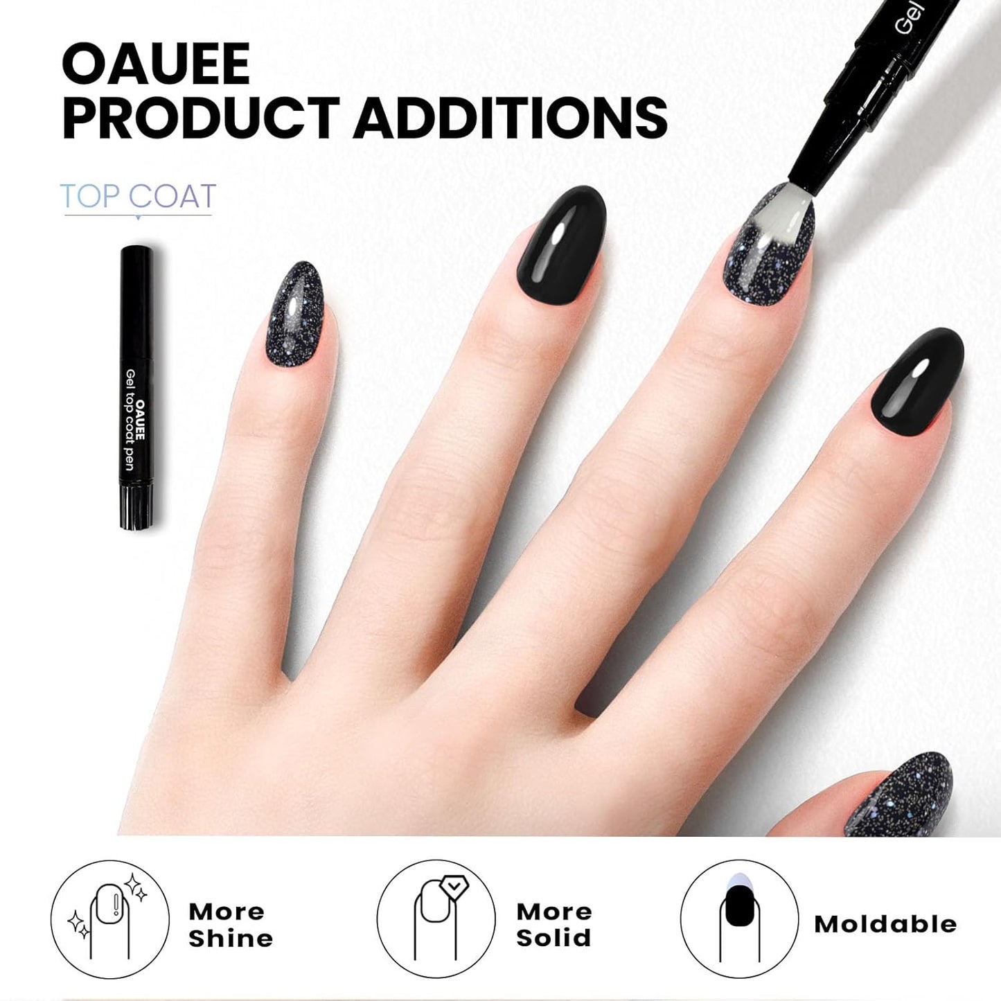 Semi Cured Gel Nail Strips | Built-In Gel Top Coat | UV Light Required | Salon Quality, Easy Application And Removal (Black Sparkle)