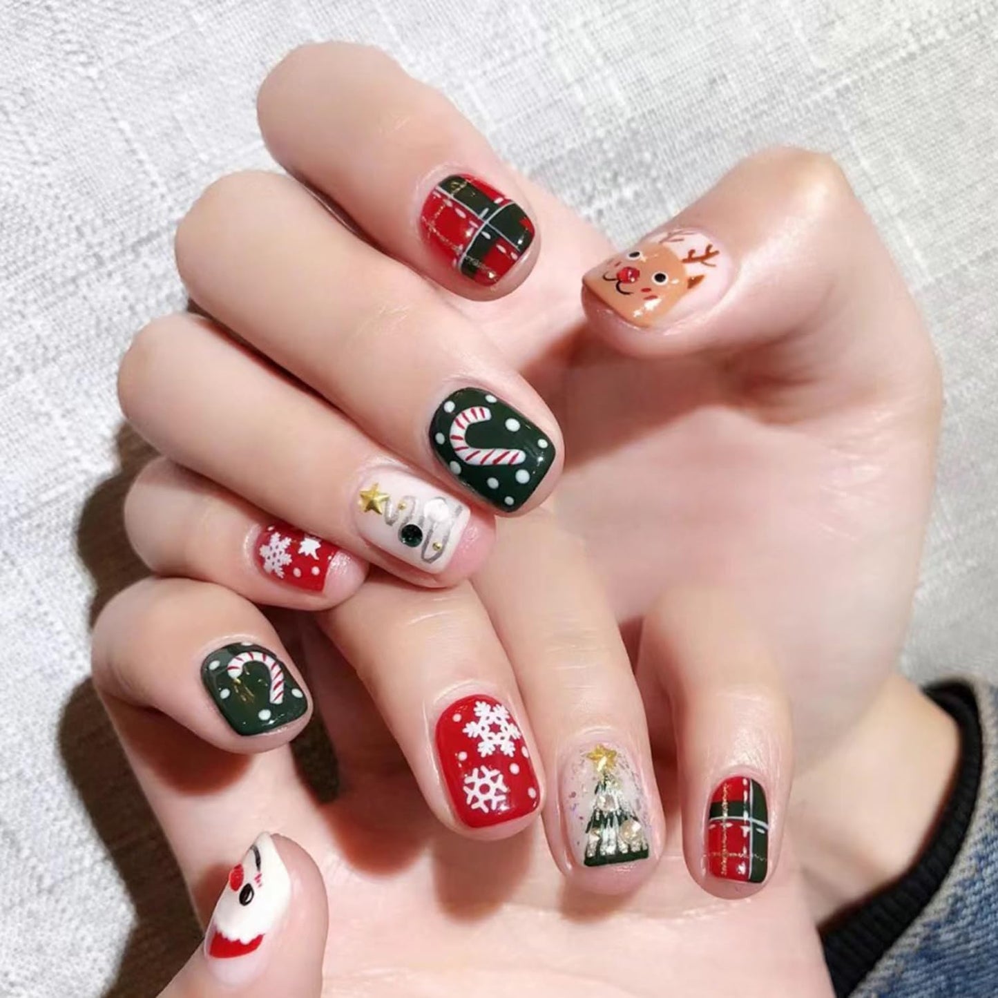 HNUIX Nail Stickers - 3D Christmas, Self Adhesive Nail Decals, Multi Colour, Snowman, Deer, Bells, 10 Sheets, for Nail Art
