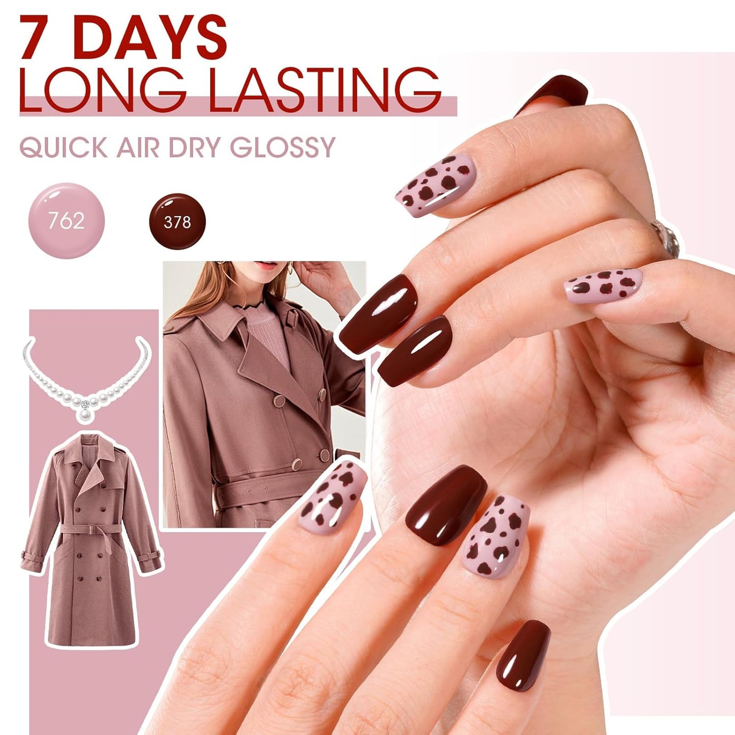 GELLEN Nail Polish Set, Nude Red Brown Quick Dry Traditional Regular Nail Polish Fall Winter 6 Colors Set for Fingernails Toe Nails Acrylic Natural Nails Home Salon, Non UV Gel, Hema Free, Non-toxic