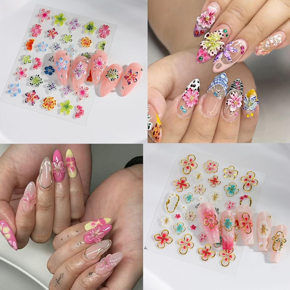 Flower Nail Stickers 5D Hibiscus Flower Stickers for Nails Lily Floral Nail Decals Self Adhesive Nail Art Design Sticker para Uñas Summer Nail Art Sticker for Women DIY Acrylic Nails Decor 2 Sheets