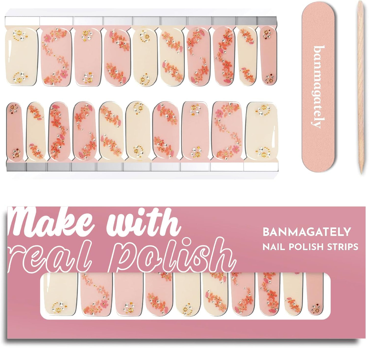 Nail Polish Strips, 20Pcs Salon Quality Gel Nail Stickers, Easy Long Lasting Wraps for Short Nails no UV Light Needed (LightCoral)