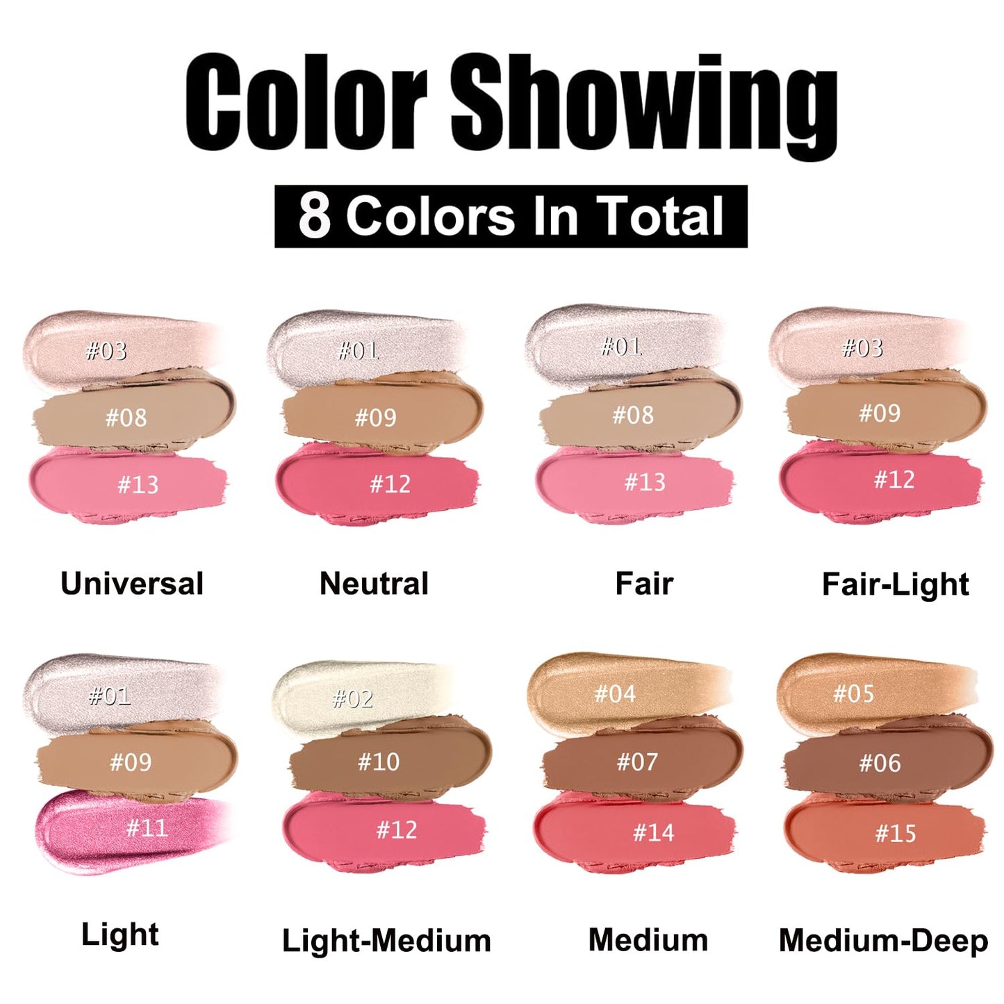 3 Pcs Cream Contour Stick Makeup Kit, Shades with Highlighter Stick, Blush Stick and Bronzer Contour Stick for Sculpt the Cheeks, Waterproof, Matte & Dewy Finish (Fair,#01+#08+#13)