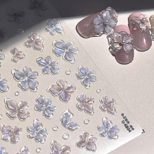 5D Embossed Flower Nail Stickers for Nail Art Quatrefoil Nail Art Stickers Spring Nail Decals Self Adhesive wiyh Design Nail Charm for Women Manicure Supplies Accessories