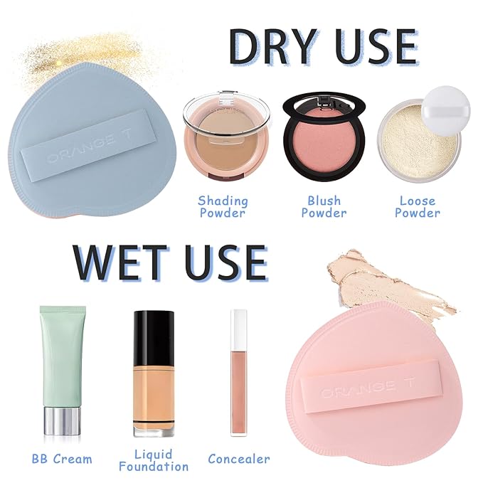 Lilystar 2Pcs Powder Puff Face Soft Makeup Sponge, Soft Triangle Powder Puffs Makeup Sponge Applicator Air Cushion Powder Puff for Liquid Foundation, Cream, Powder, Concealer (Blue,Pink)