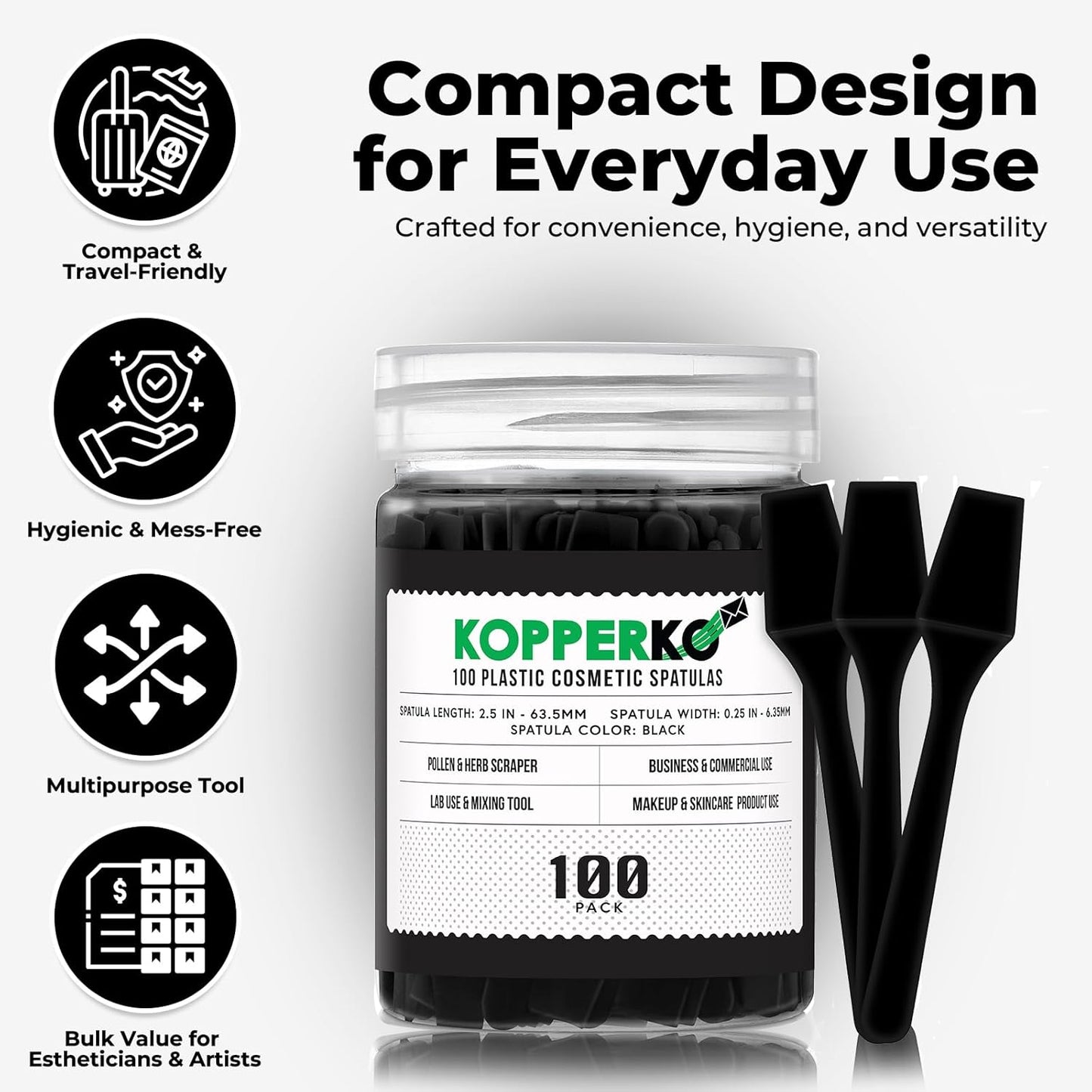 Mini Lotion Spatula (2.5", 100 Pack) - Mini Spatula for Cosmetics, Creams & Crafts | Ointment Applicator for Mixing, Skincare, Face Mask | Disposable Lotion Applicator for Face | Black