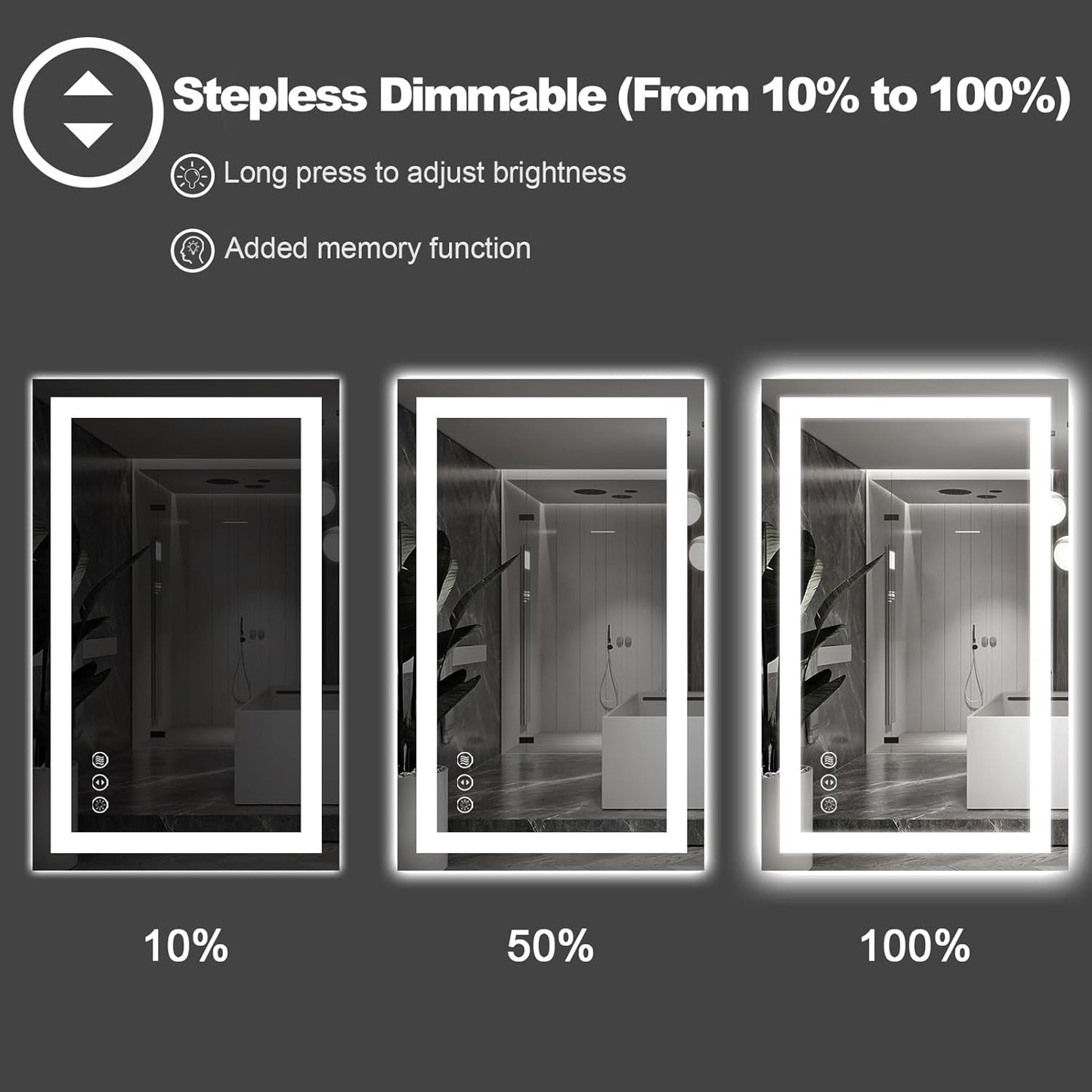 Amorho LED Bathroom Mirror 60'' X40'' with Front and Backlight, Large Dimmable Wall Mirrors with Anti-Fog, Shatter-Proof, Memory, 3 Colors, Double LED Vanity Mirror