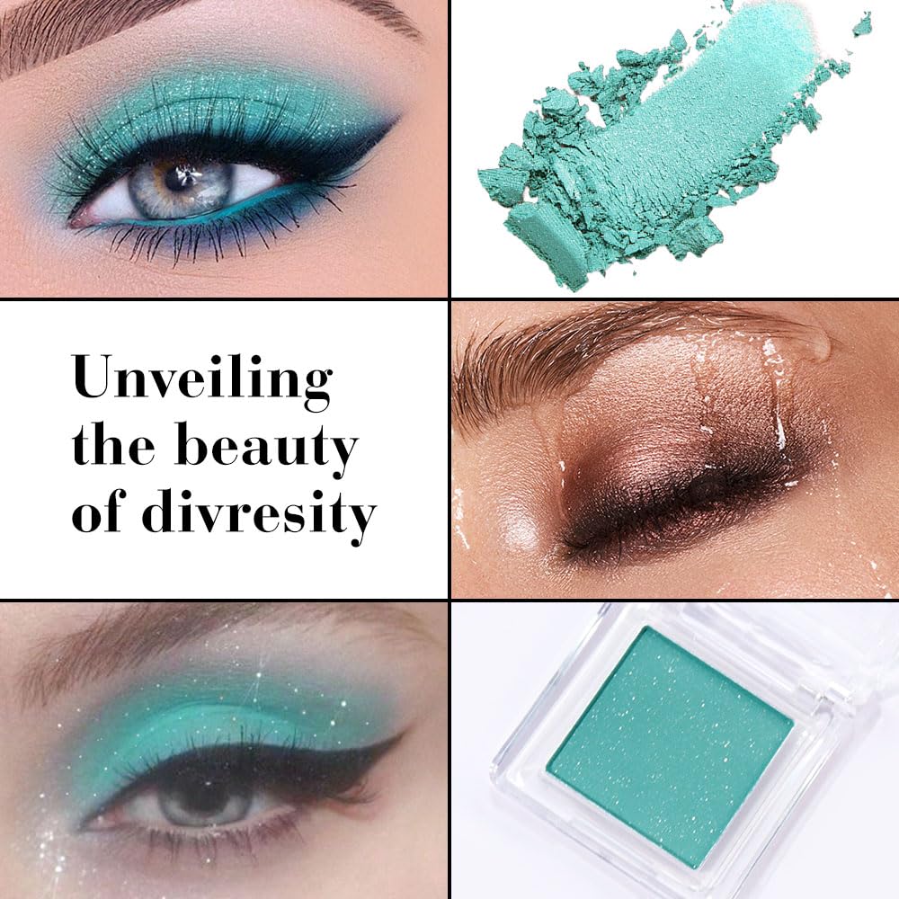 Shimmer Single Eye Shadow Palette Makeup, Mint Green Shimmer Monochrome Eyeshadow Halloween Birthday Party Wear For Green Blue Eye, Pigmented Waterproof Sombras Para Ojos