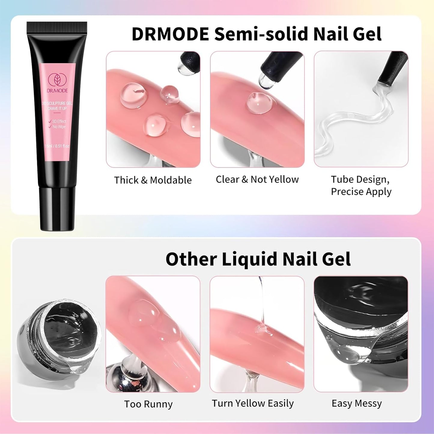 3D Nail Gel and Chrome Nail Powder Kit, 3 in 1 No Wipe Clear 3D Sculpting Gel for Nail Art Carving Molding Rhinestone Glue 15g, Gold Silver Metallic Mirror Nail Chrome Powder Glitter for Manicure