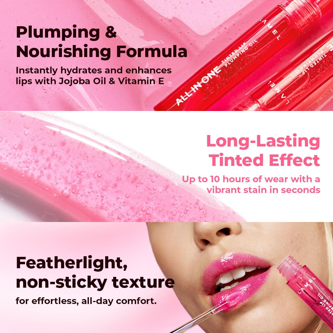 All-in-One Lip Tinted Plumping Oil - Universal Color & Moisture, Soft Balm for Day & Night Use, Lip Mask&Lip Gloss - Long-Lasting & Scented, Berry Ice 404-3ml/0.1fl.oz