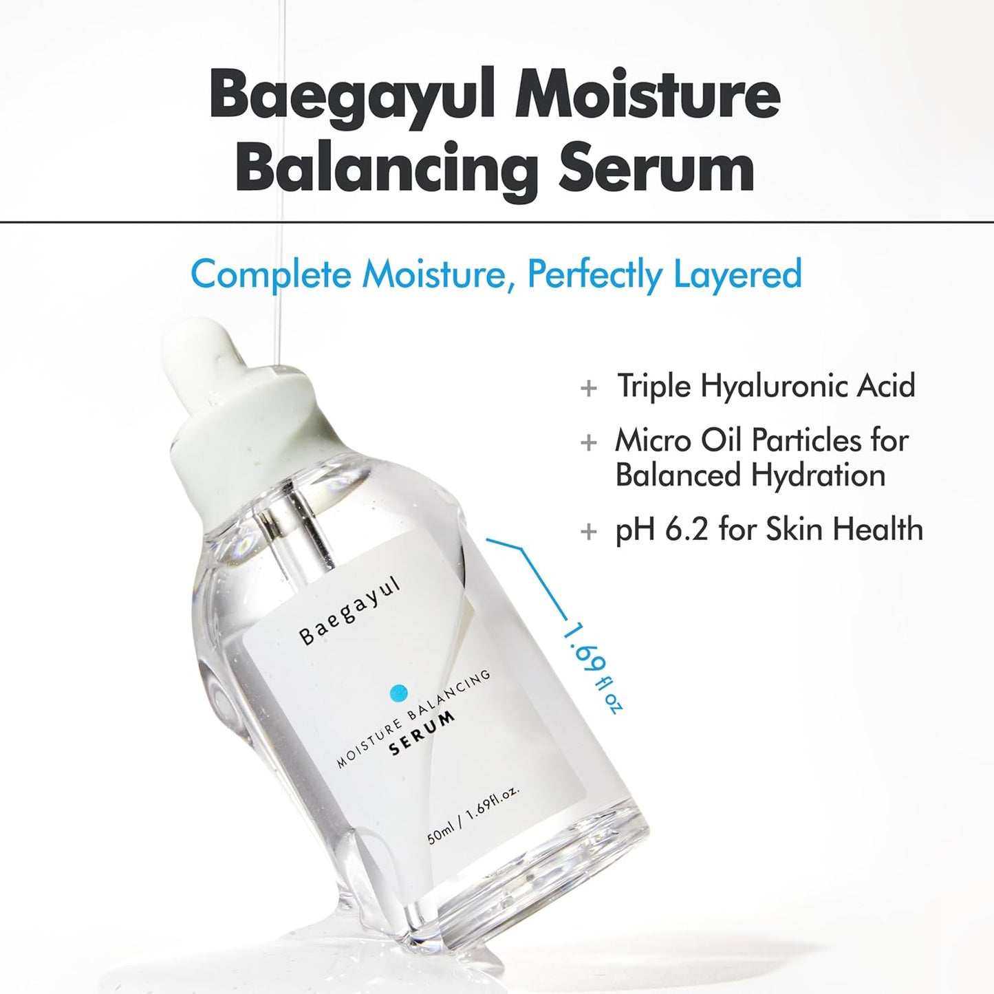Moisture Balancing Serum - Hydrating & Soothing with Hyaluronic Acid and PHA, Botanical Moisturizer for Sensitive Skin, pH Balanced for Glass Skin, Korean Skincare (1.69fl oz)