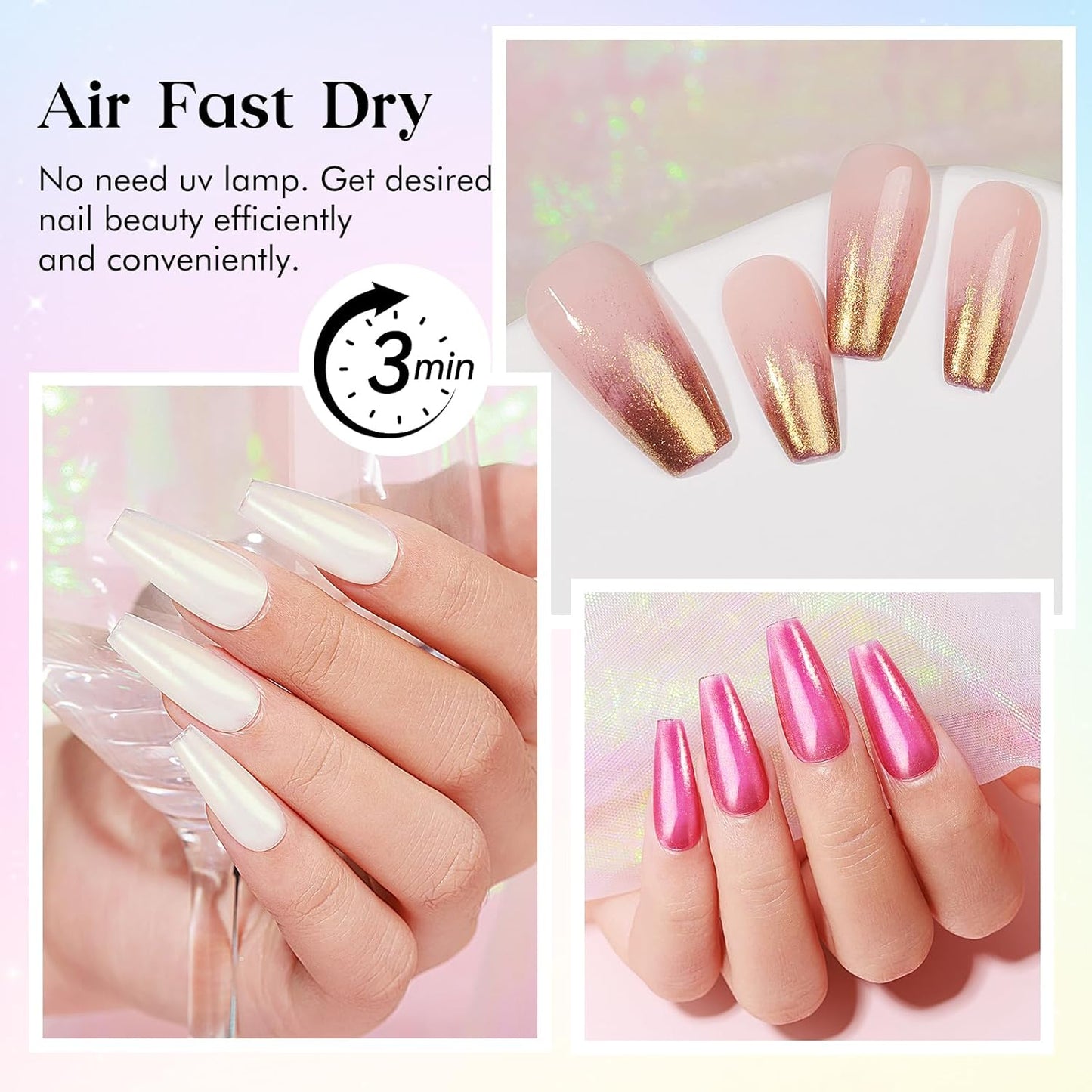 MIZHSE Quick Dry Nail Polish Set: Mermaid Pearl Nail Polish 6 Colors, Aurora Effect Nail Lacquer Non Gel Air Dry Fast, White Green Brown Pink Colors Nail Art Manicure Home Gift