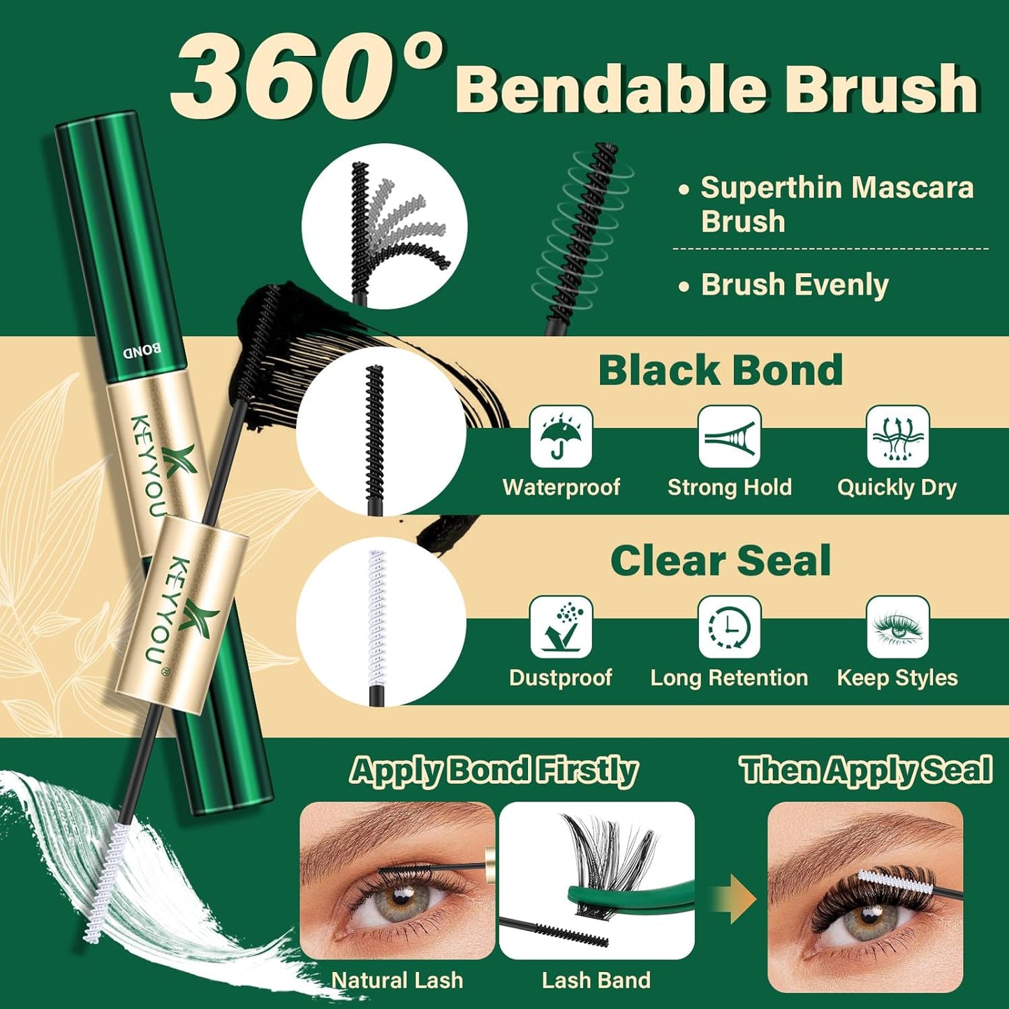 KEYYOU DIY Lash Extension Kit - 280pcs Soft Clusters - 100D Curl - Easy to Apply with Bond, Seal & Remover - At Home