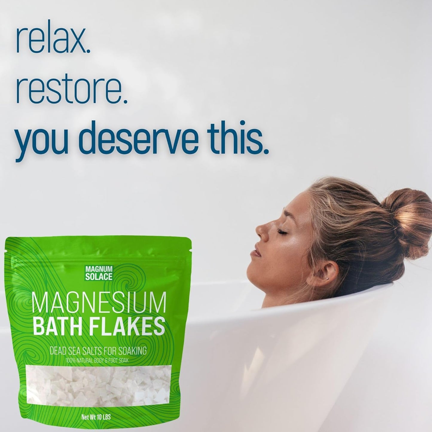 Magnesium Flakes for Bath - Magnesium Chloride Flakes - Dead Sea Salts for Soaking, 10 LBS