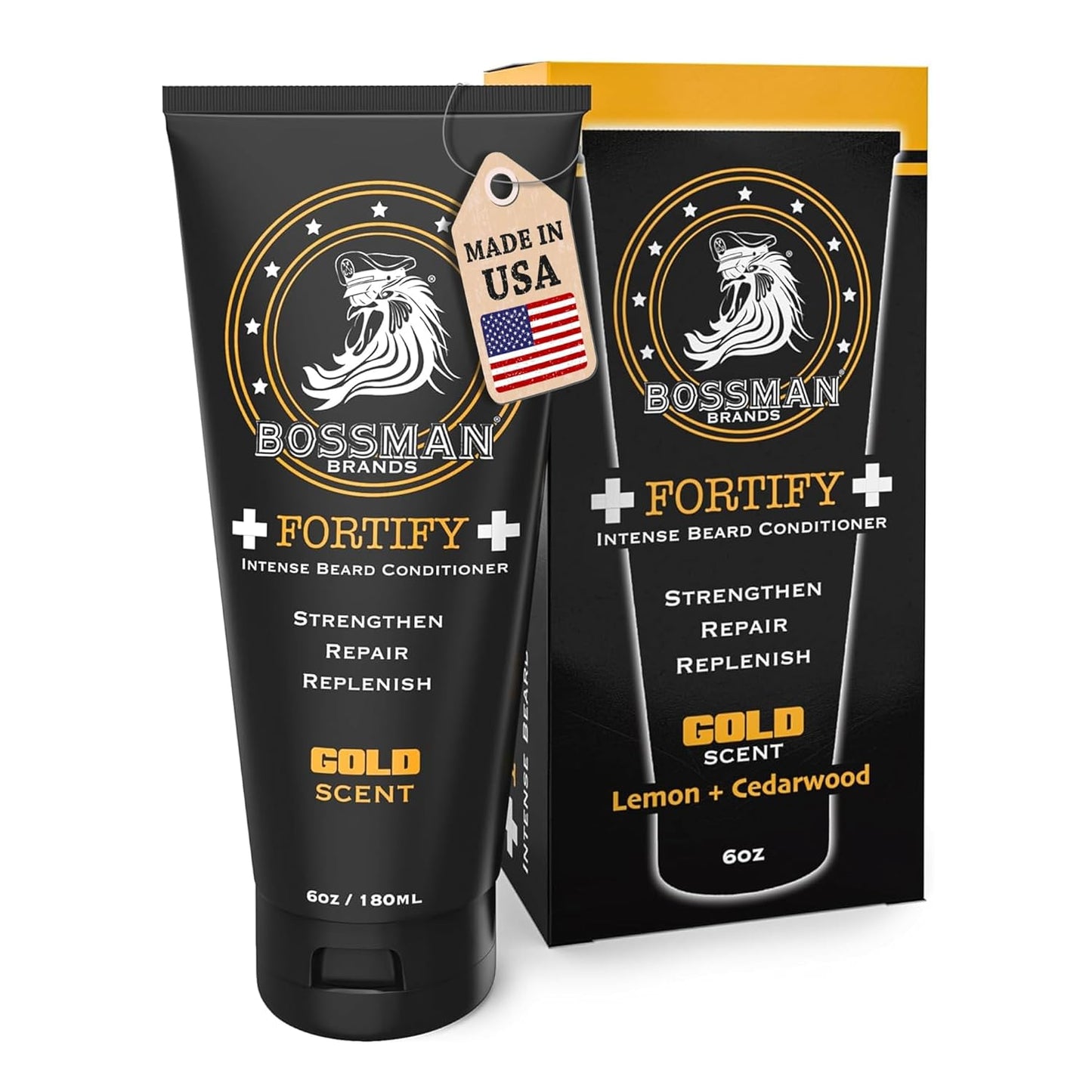Bossman Fortify Intense Beard Conditioner for Men (Gold Scent) – Moisturizes, Replenishes & Protects with Natural Ingredients – Thicker Formula, Made in USA